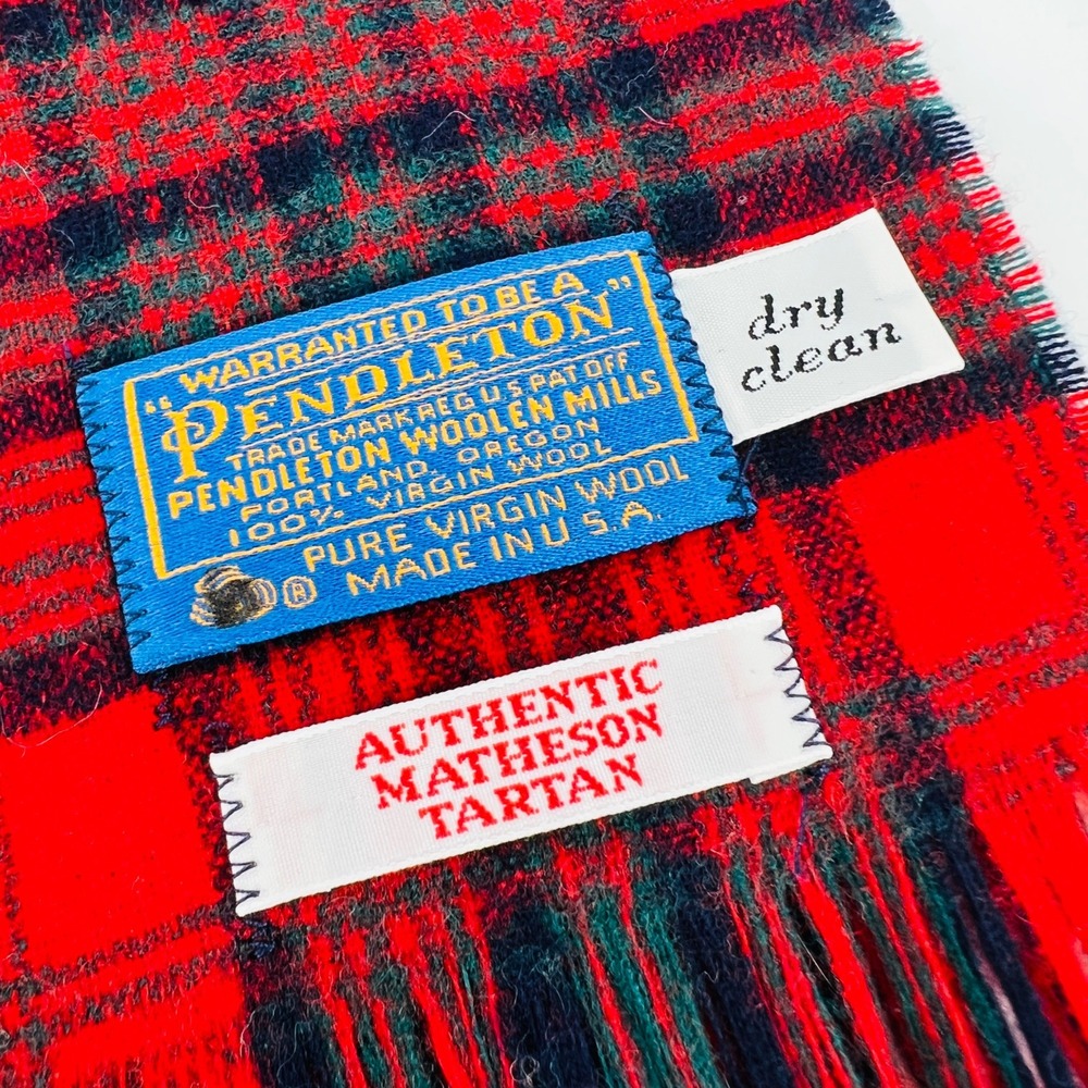 Men's Pendleton Authentic Matheson Tartan Scarf Red Blue Green Plaid Fringe